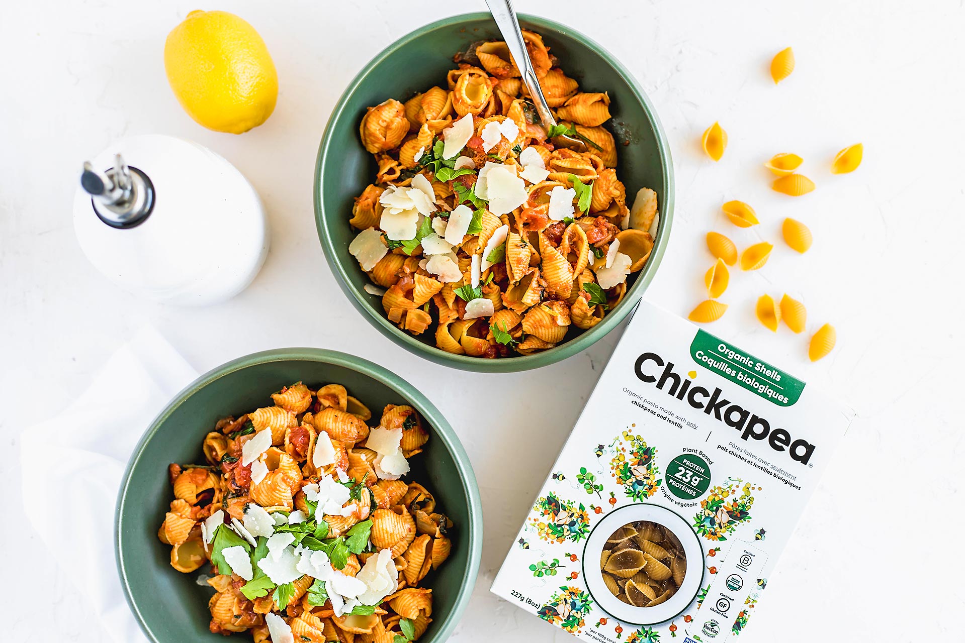 Summery Red Pesto Tomato Chickpea Pasta