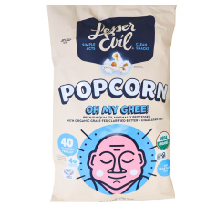 Front of Lesser Evil Organic Popcorn Oh My Ghee - Vegan Popcorn - Gluten Free Popcorn - Popcorn Bag