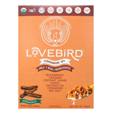 Front of Lovebird Foods Grain-Free O’s Cereal Cinnamon - Gluten Free Cereal - Grain Free Breakfast - Non-GMO Cereal