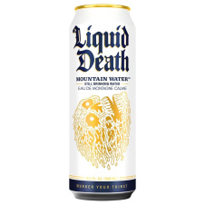 Front of Liquid Death Still Artesian Mountain Water - Water In A Can - Water That Looks Like Beer - Liquid Death Water