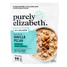 Front of Purely Elizabeth Gluten-Free Collagen Protein Oats Vanilla Pecan - Instant Pot Oatmeal - Healthiest Instant Oatmeal -  Gluten Free Instant Oatmeal