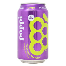 Front of Poppi Prebiotic Soda Grape - Functional Soda - Low Sugar Soda - Healthy Grape Soda