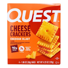 Front of Quest High Protein Keto Cheese Crackers Cheddar Blast - High Protein Cheese Crackers - Healthy Goldfish Crackers - High Protein Cheese Snacks