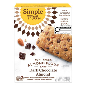 Simple Mills Grain-Free Soft Baked Almond Flour Bars Dark Chocolate Almond, 5 Bars