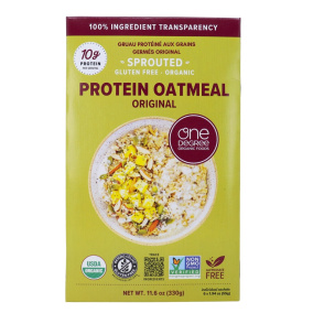 Front of One Degree Organic Foods High-Protein Sprouted Oatmeal Original - whole grain oats - clean label cereal - plant-based protein oatmeal