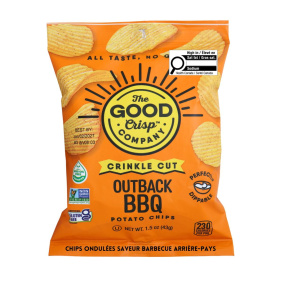 Front of The Good Crisp Company Crinkle Cut Potato Chips Gluten-Free Potato Chips Outback BBQ - Crinkle Cut Potato Chips - Healthy Potato Chips - Good Chips To Eat