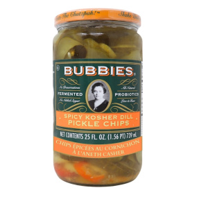 Bubbies Spicy Kosher Dill Pickle Chips Front of jar