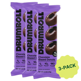 Drumroll Snacks Mini Protein Donuts Chocolate Glazed 3-Pack, 75g each