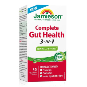 Jamieson Complete Gut Health 3-in-1 With Probiotics Prebiotics And Inulin, 30 Capsules