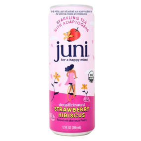 Front of Juni Sparkling Decaffeinated Adaptogenic Tea Strawberry Hibiscus - Adaptogenic Drinks - Jay Shetty Tea - Sparkling Teas