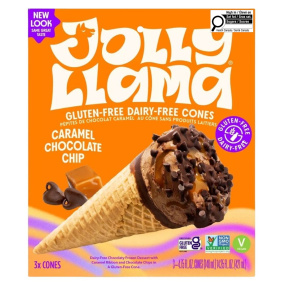 Jolly Llama Gluten & Dairy Free Ice Cream Cone Caramel Chocolate Chip, 3 Pack