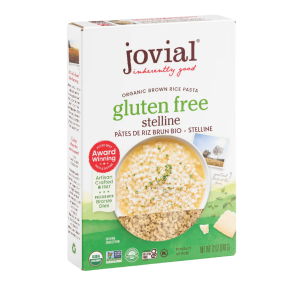 Front of Jovial Gluten Free Organic Brown Rice Pasta Stelline - Brown Rice Pasta - Gluten Free Pasta Canada - Stelline Pasta