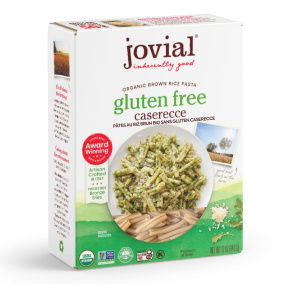 Front of Jovial Gluten Free Organic Brown Rice Pasta Caserecce - Gluten Free Brown Rice Pasta - Gluten Free Casarecce - Gluten Free Vegan Pasta