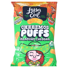 Lesser Evil Cheezmos Organic Cheese Puffs Jalapeño Cheddar Front of bag