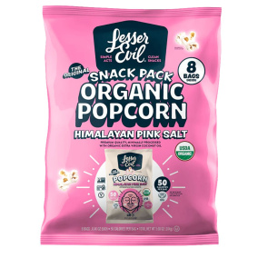 Front of Lesser Evil Organic Popcorn Himalayan Pink Salt Snack Pack - Back To School Snacks - Healthy Back To School Snacks - Gluten Free School Snacks