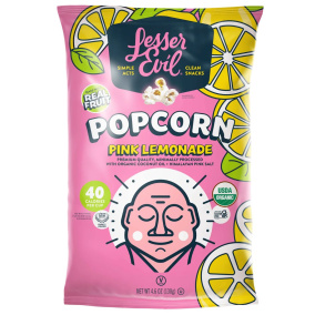 LesserEvil Organic Popcorn Pink Lemonade front