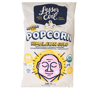 Front of Lesser Evil Organic Popcorn Himalayan Gold - Vegan Popcorn - Gluten Free Popcorn - Popcorn Bag