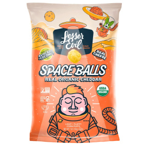 Lesser Evil Organic Corn Puffs Space Balls Real Cheddar, 198g
