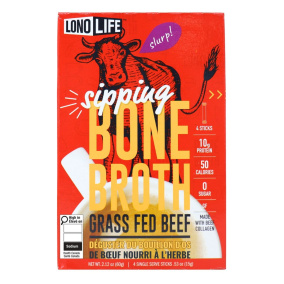 LonoLife Grass-Fed Beef Sipping Bone Broth Single Serve Stick Packs, 4 Sticks
