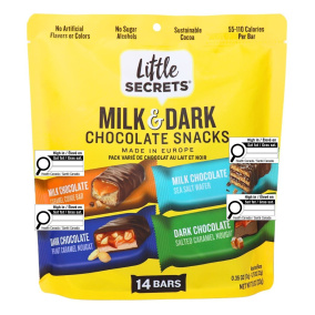 Front of Little Secrets Chocolates Lower Sugar Chocolates Milk & Dark Chocolates Variety Pack - Healthy Twix - Cookie Caramel Bars - Healthy Cookie Bars