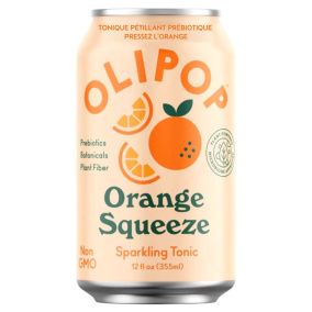Front of OLIPOP Low Sugar Prebiotic Sparkling Tonic Orange Squeeze