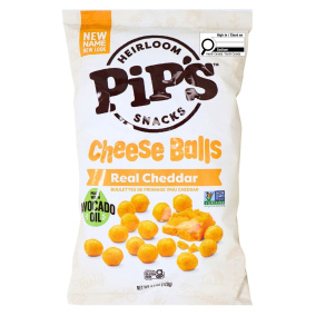 Front of Pipcorn Gluten Free Heirloom Corn Cheese Puff Balls Real Cheddar, 128g - Heirloom Corn, Pipcorn Canada, Gluten Free Cheese Puffs, Gluten Free Cheese Balls