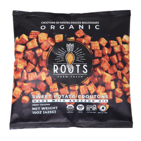 Roots Farm Fresh Organic Sweet Potato Croutons Front of bag