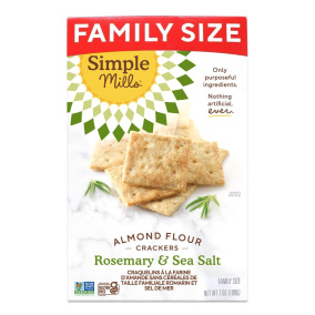 Front of Simple Mills Family Size Grain-Free Almond Flour Crackers Rosemary & Sea Salt, 199g