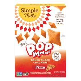 Front of Simple Mills Gluten-Free Pop Mmms Veggie Flour Baked Crackers Pizza, 113g