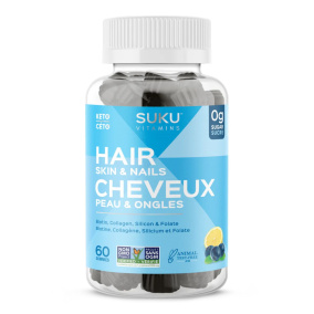 SUKU Vitamins Sugar-Free Gummies Luscious Hair with Biotin, Collagen, Silicon & Folate, 60 Gummies