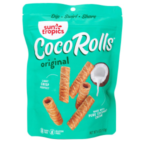 Front of Sun Tropics CocoRolls Original Rolled Coconut Wafers, 113g