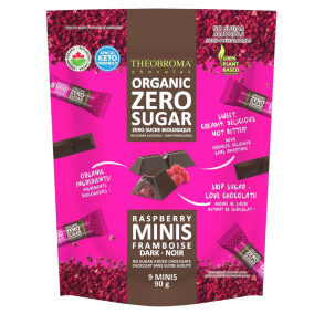 Theobroma Chocolat Organic Zero Sugar Dark Chocolate Raspberry Minis, 9 Bars