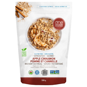Front of One Degree Organic Foods Gluten-Free Sprouted Instant Oatmeal Apple Cinnamon - Healthiest instant oatmeal, Instant oatmeal nutrition, Vegan oatmeal