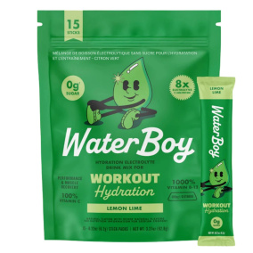 Waterboy Hydration + Workout Sugar-Free Electrolyte Drink Mix Lemon Lime, 15 Pack
