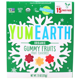 YumEarth Organic Winter Snowflake Gummy Fruits, 15 Snack Packs