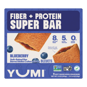 YUMI Fiber + Protein Super Bar Blueberry, 5 Soft Baked Bars