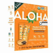 ALOHA Organic Plant-Based Protein Bar Peanut Butter Chocolate Chip Box, 5 Bars