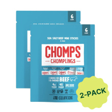 Chomps Chomplings Grass-Fed Beef Mini Sticks Sea Salt 2-Pack, 6 sticks each