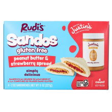 Rudi’s Gluten Free Crustless Sandos Justin’s Peanut Butter & Strawberry Spread, 4 Sandos
