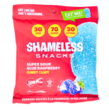Shameless Snacks Low-Sugar Gummy Candy Super Sour Blue Raspberry, 50g