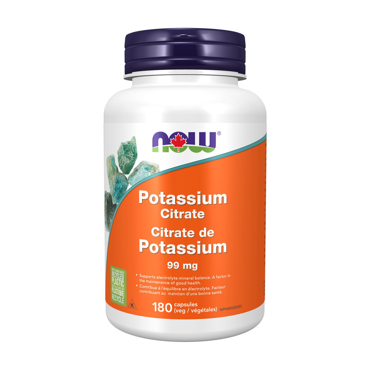NOW Foods Potassium Citrate 99 mg, 180 Veg Capsules