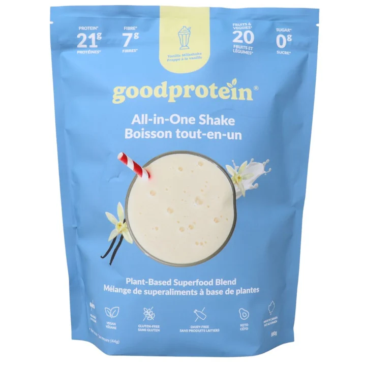 Good Protein All-In-One Shake Plant-Based Superfood Blend Vanilla Milkshake Front