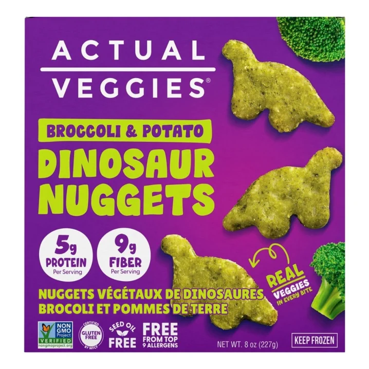 Actual Veggies Dinosaur Nuggets Sweet Broccoli & Potato Front of box