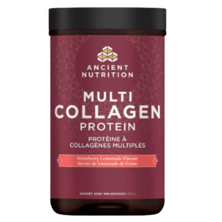 Front of Ancient Nutrition Multi Collagen Protein Strawberry Lemonade, 273g