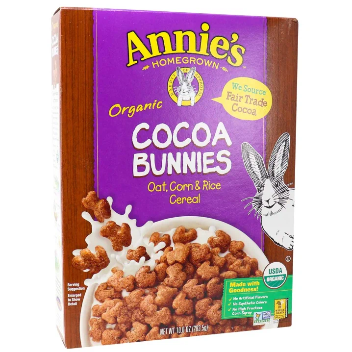 Front of Annie’s Homegrown Organic Cocoa Bunnies Cereal, 283.5g