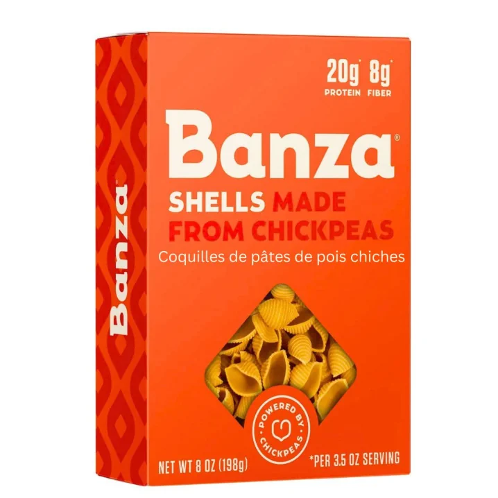 Front of Banza Chickpea Pasta Shells - High Protein Pasta - Vegan Pasta - Low Carb Pasta