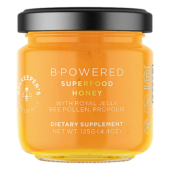 Front of Beekeeper's Naturals B.Powered Superfood Honey, 125g