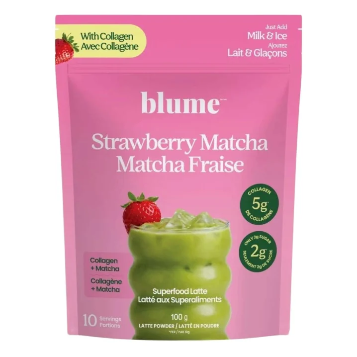 Blume Superfood Latte Strawberry Matcha Front of package