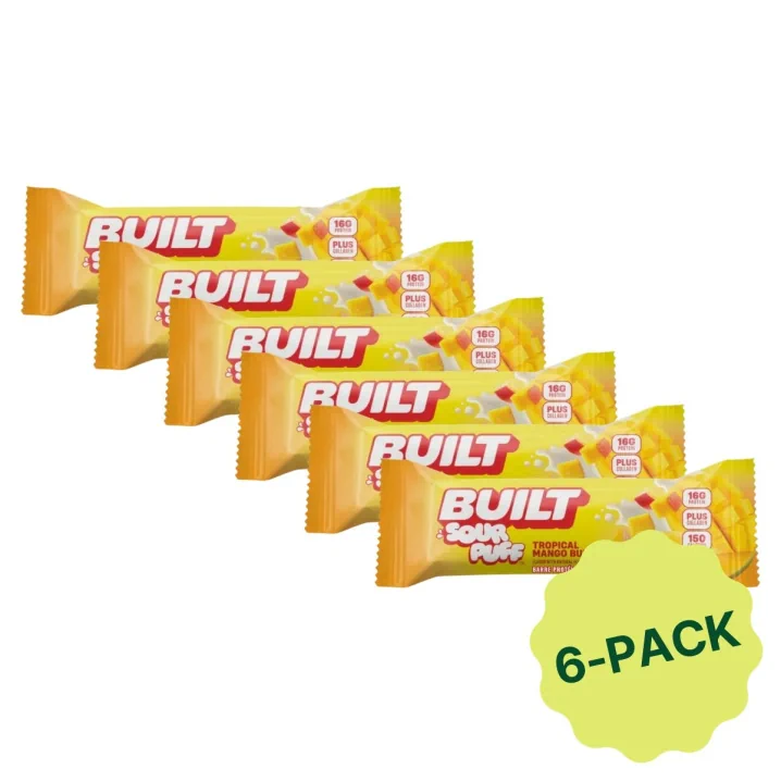 Built Bar Sour Puff Protein Bar Tropical Mango Burst 6-Pack Front of 6-pack