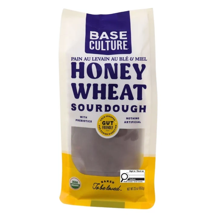 Base Culture Organic Sourdough Bread with Prebiotics Honey Wheat Front of bag